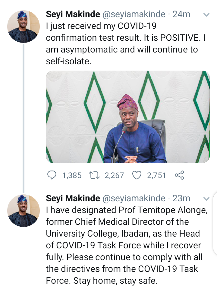 Seyi Makinde Tests Positive For COVID-19 - Image 2 Seyi Makinde Tests Positive For COVID-19 - Image 2